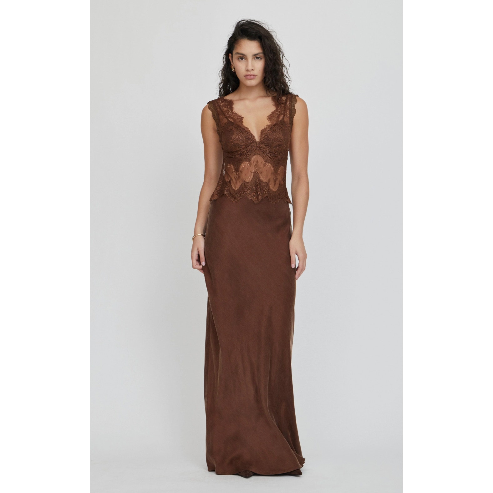 Third Form Visions Lace Floor Length Dress | Chocolate